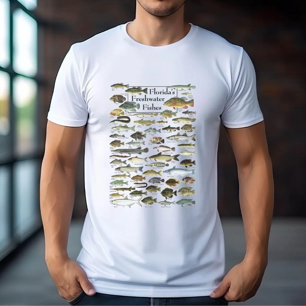 

FPACE Vintage Fish Knowledge Men T-Shirt Fish of the Great Lakes Printed T shirt Sport Men's Clothing Women Oversized t-shirt