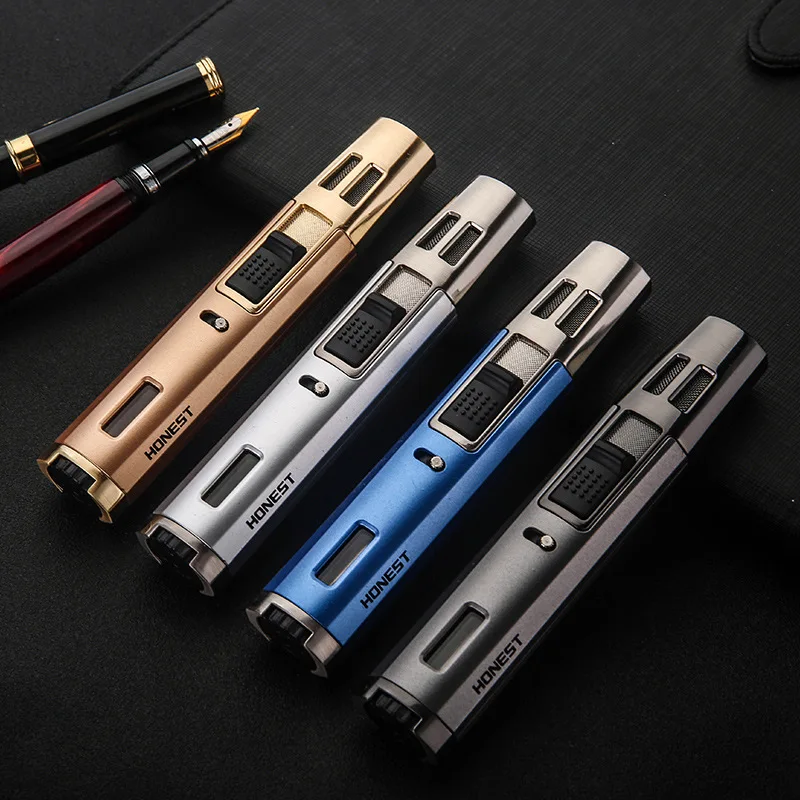 Briquet HONEST en métal à double flamme turbo, coupe-vent, à gaz, créatif, pour cuisine, accessoires pour cigares au butane