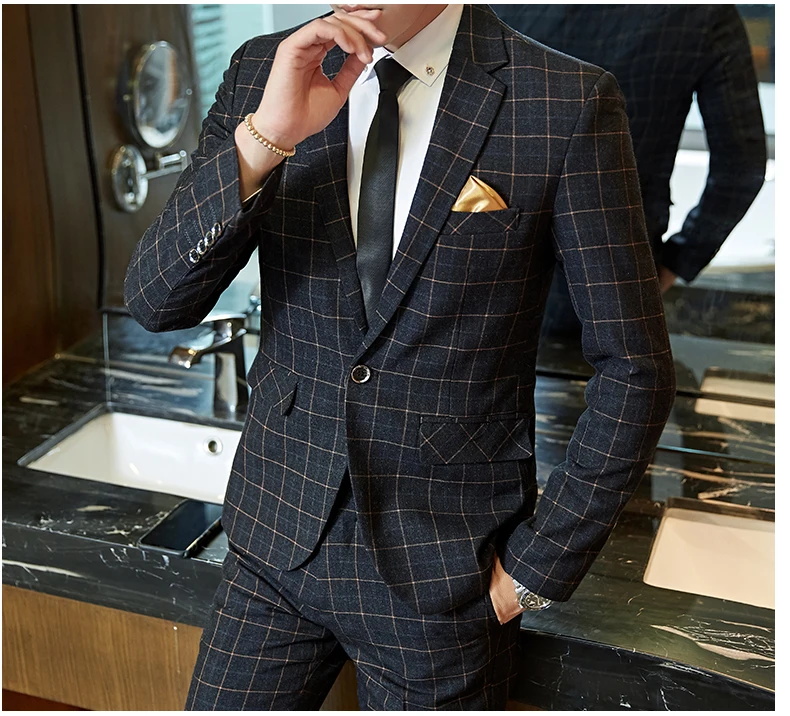 Traje informal a cuadros con un solo botón para hombre, conjunto de dos piezas de negocios sin planchar, padrino de hombre M-5XL 2025, ajuste cómodo a la moda