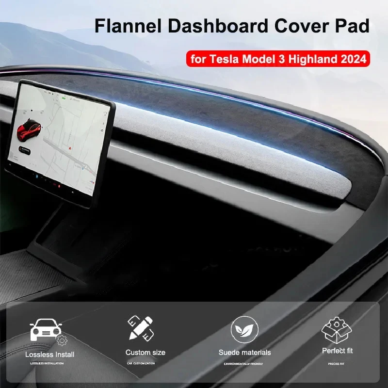 Dashboard Cover For Tesla Model 3 2024 Highland Flannel Dashboard Pad Dash Mat Decorative Sun Protection Interior Accessories