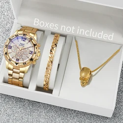 3PCS/Set Fashion Mens Stainless Steel Watches Big Dial Male's Business Quartz Watch Jewelry Set Reloj Hombre（Without Box）