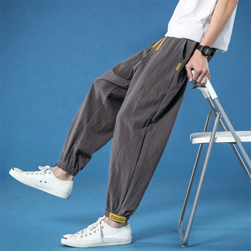 Pantalon en lin pour hommes, jogging décontracté, Sport Harem, Hip Hop, ample, taille élastique, printemps été