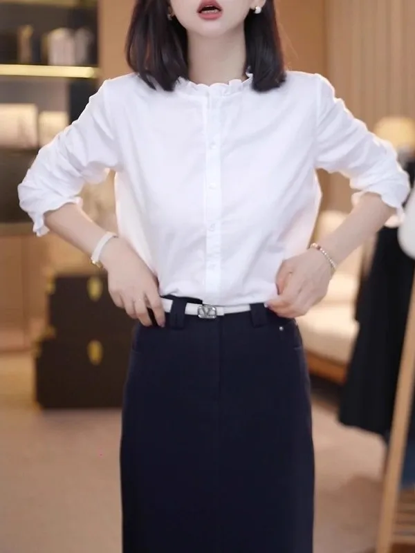 

Новая женская свободная рубашка-пальто Ele White, весна 2026, большие размеры, с длинным рукавом, на пуговицах, в корейском стиле