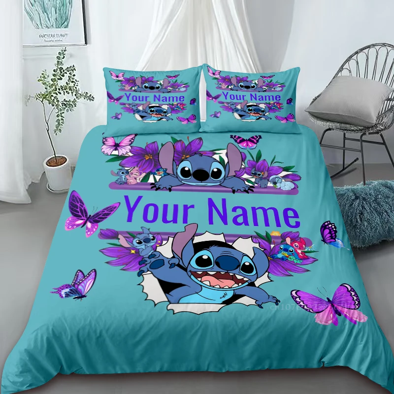 Personalized Stitch Duvet Cover Custom Name Text Bedding Set Cute Cartoon Quilt Cover King Queen Full Bedroom Decor Best Gifts