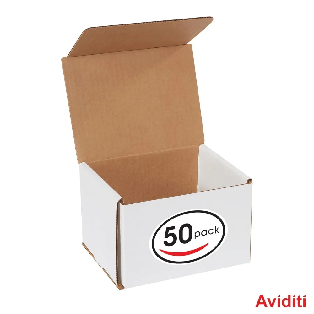 Aviditi White Corrugated Cardboard Mailing Boxes, 6 x 5 x 4 Inches, Pack of 50, Crush-Proof, for Shipping, Mailing and Storing