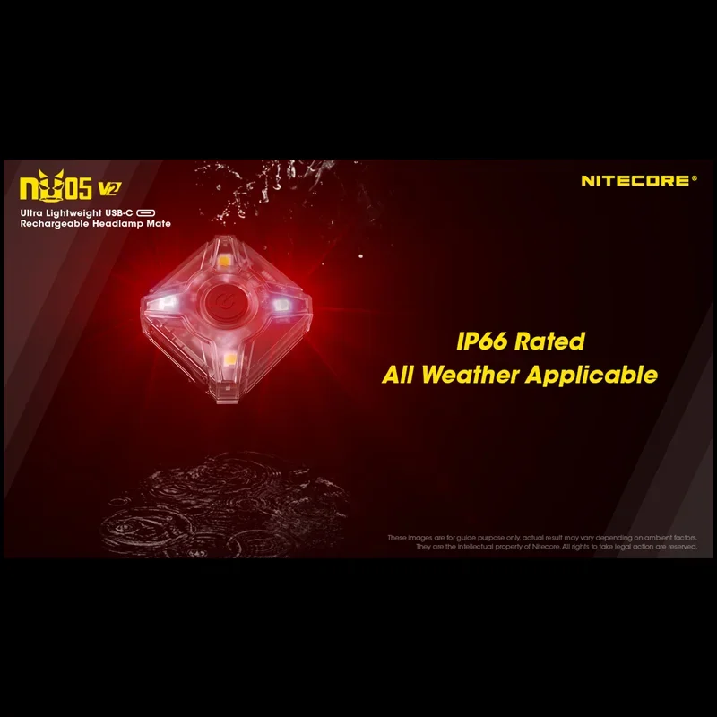 2022 New NITECORE NU05 V2 Headlamp 40Lumens Built-in Rechargeable Battery with Red Indicator+White Light