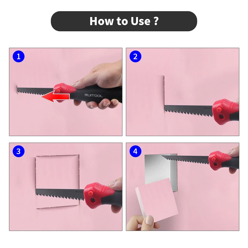 Folding Drywall Jab Saw 8 TPI Steel Blade with Triple Ground Teeth Ergonomic Handle for Wallboard Cutting with Storage Bag view 6