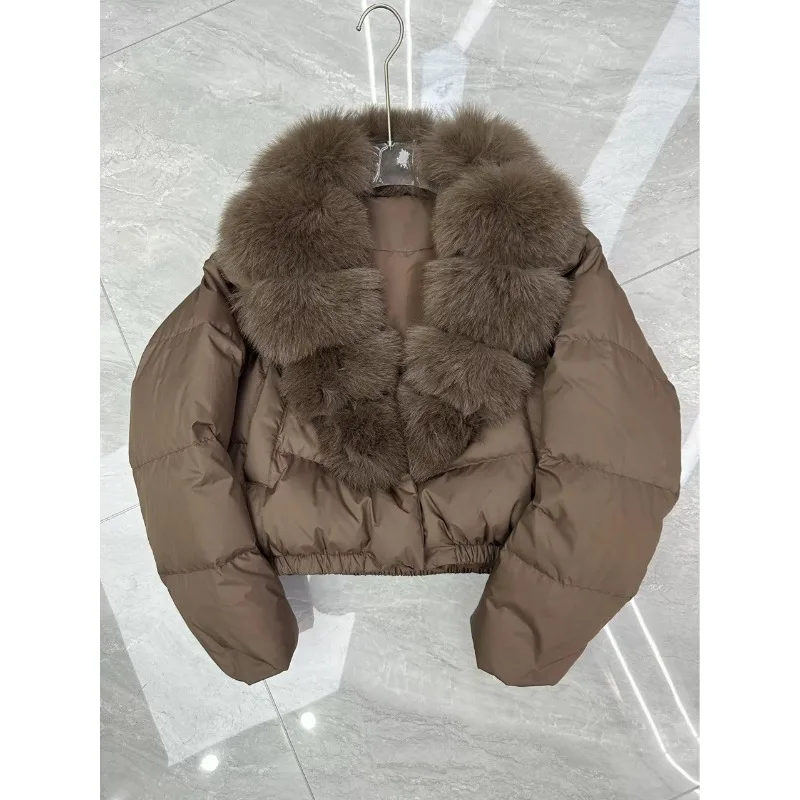 ملابس نسائية قصيرة موضة شتاء جديدة لعام 2025 ملابس قطنية دافئة ذات ياقة من فرو الثعلب