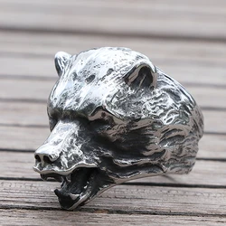 Cool Viking Bear Head Ring Men's Slavic Bear Berserk Stainless Steel Biker Rings Male Punk Animal Ring Nordic Amulet Jewelry