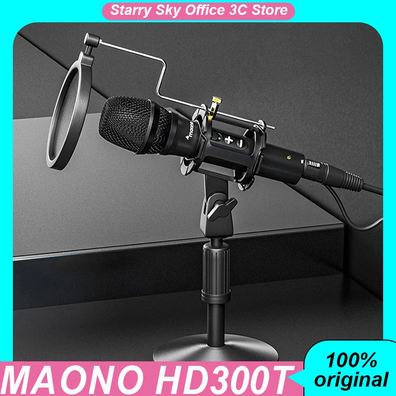 Maono Hd300t Desktop Professional Microphone Dynamic Coil Noise Reduction Trs Stereo Real-Time Monitoring Custom Recording Mic