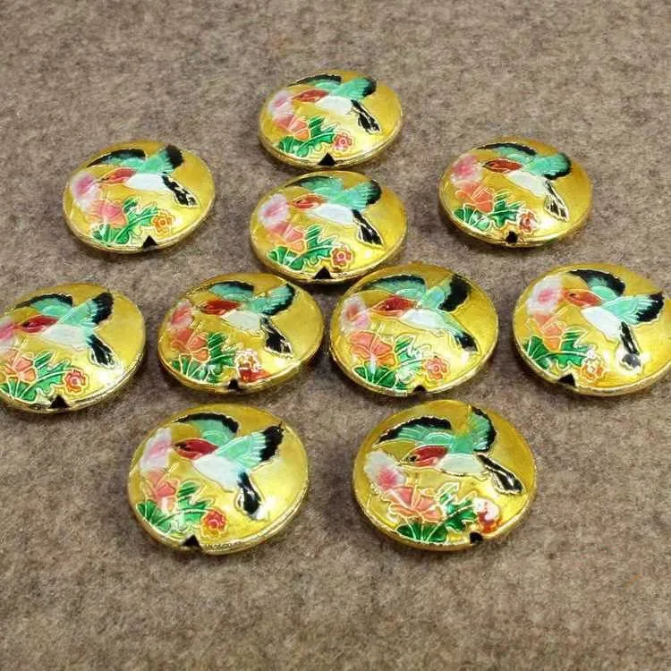 5Pcs Cloisonne Round Birds Beads Colorful Enamel DIY Jewelry Making Findings Chinese Intangible Cultural Heritage