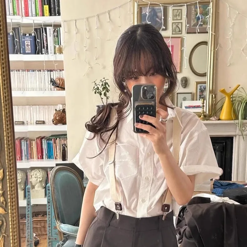 2025年夏 エレサマー オルト スヴェ イルト ケット＆エンブロイダリー フリップカラー ルーズフィット レディース ファイオントップ ドンダゲート スレ