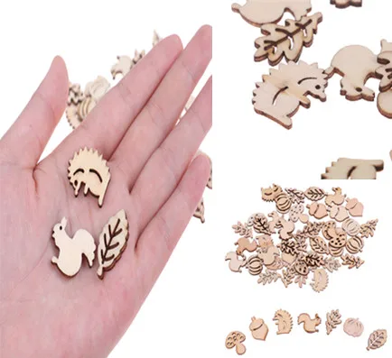Mélange d'artisanat en bois, feuille d'écureuil en forme de champignon, hérisson, décoration de maison, 50 pièces