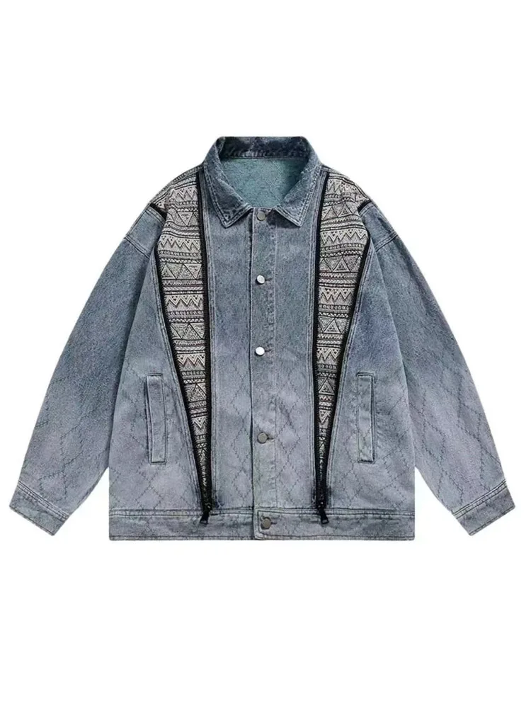 Retro Patchwork 2023 Primavera Mulher Denim Jacket Solto Casual Polo Collar Streetwear Cor Sólida Todos Jogo Mujer Chaqueta