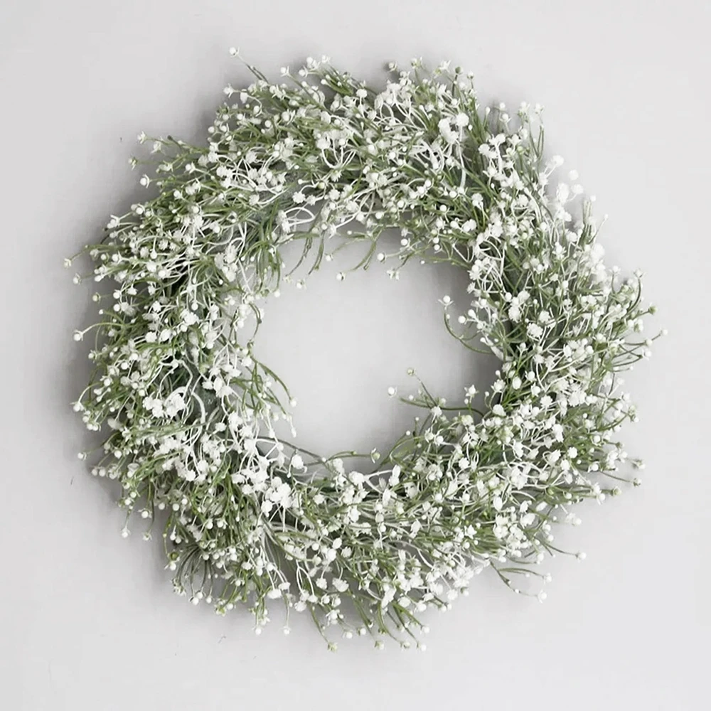 40CM Artificial Wreath Fake Gypsophila Flower Garland for Front Door Wall Window Hanging Wedding Spring Farmhouse Home Decor