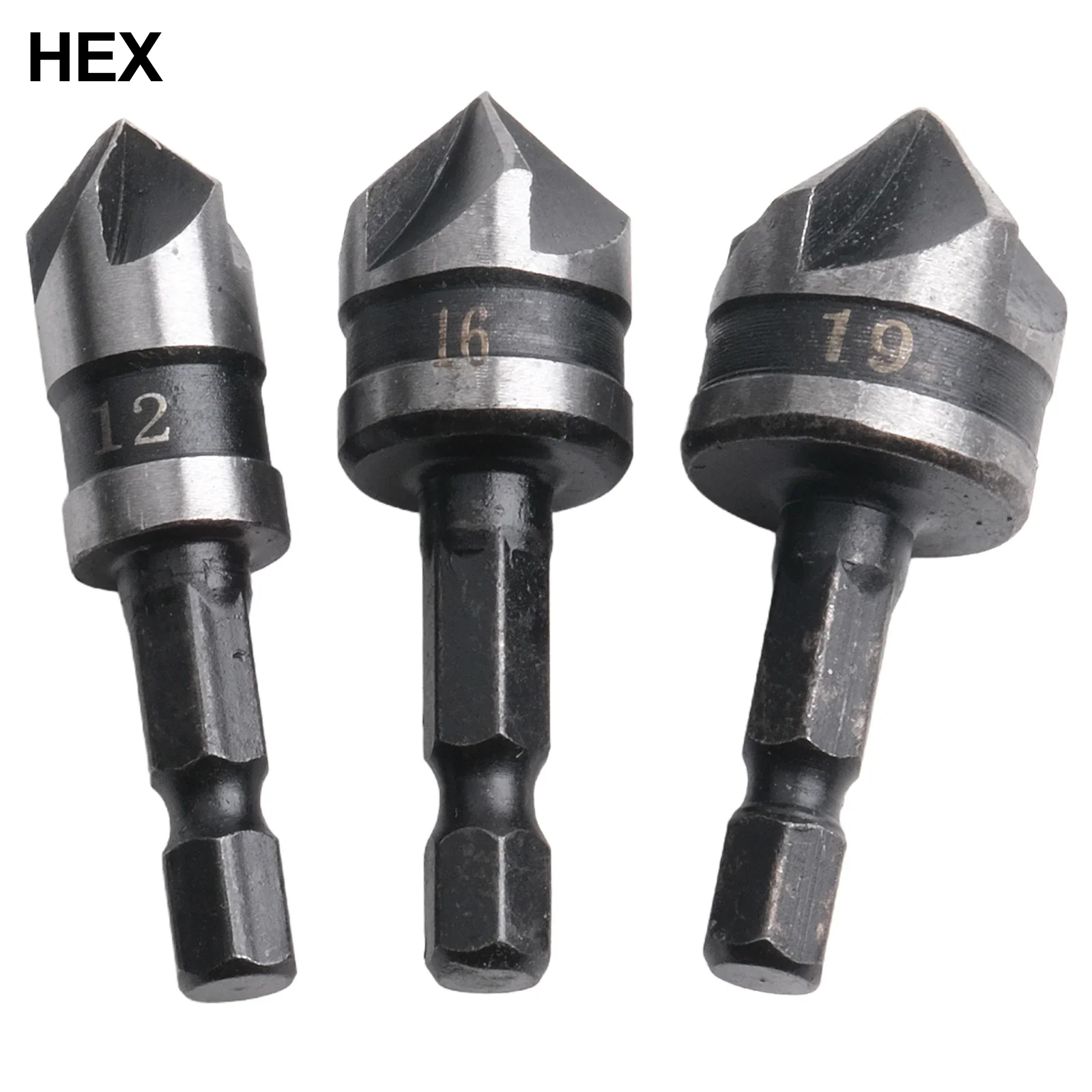 Broca de avellanado, vástago Hexagonal, de cinco cuchillas chaflán, broca Hexagonal de 90 °, herramientas eléctricas para carpintería, 3 unidades