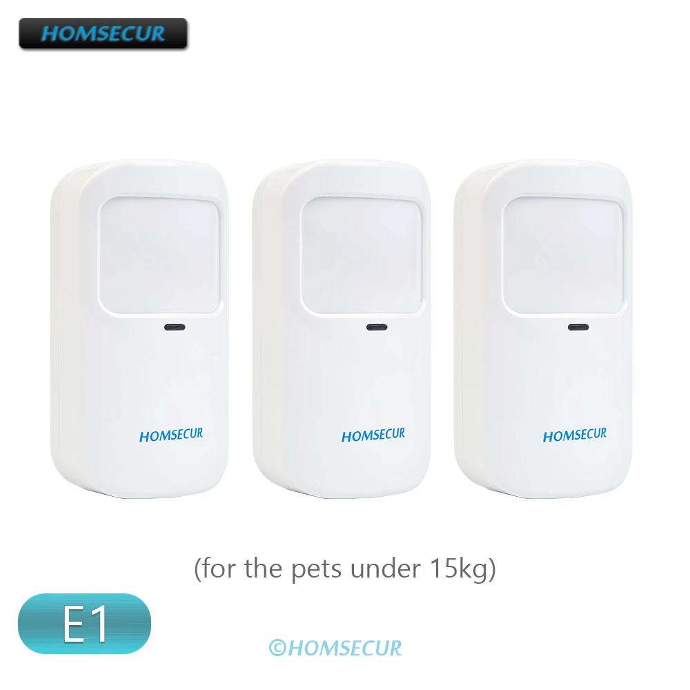 

HOMSECUR 3Pcs E1 Wireless Pet-Immune (within 15KG) PIR Detector For 433MHz Home Burglar Alarm System