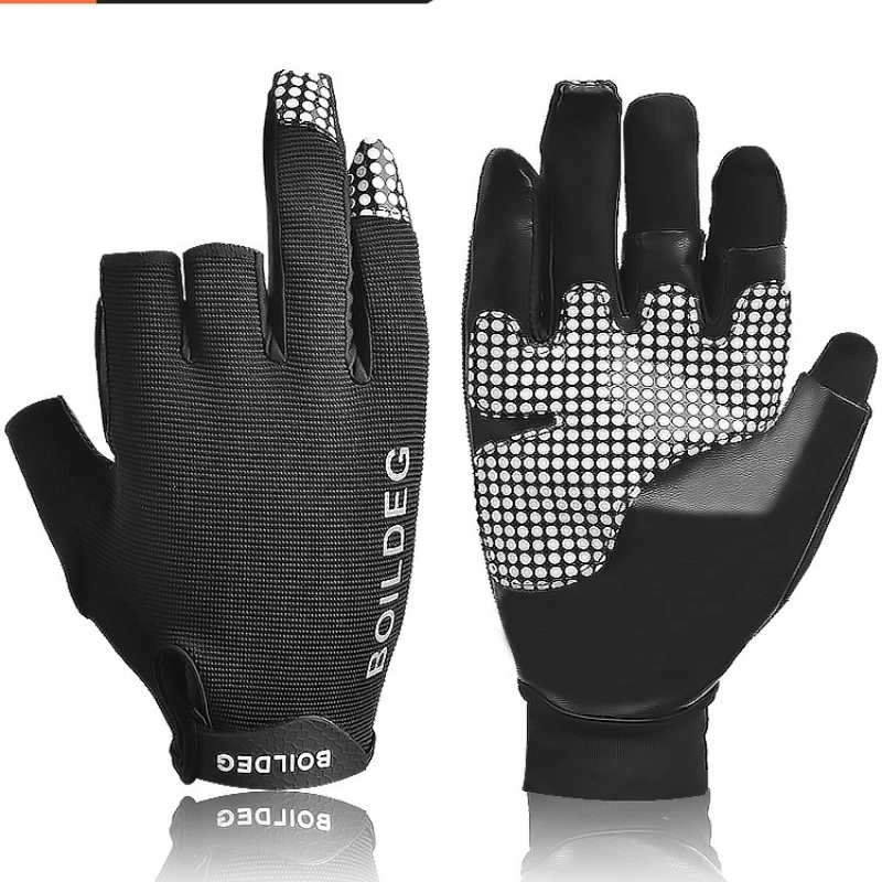 Lightweight Non-slip Durable Fingerless Fishing Gloves Outdoor Boating Kayaking Cycling Gloves with Palm Grip for Anglers Rowing