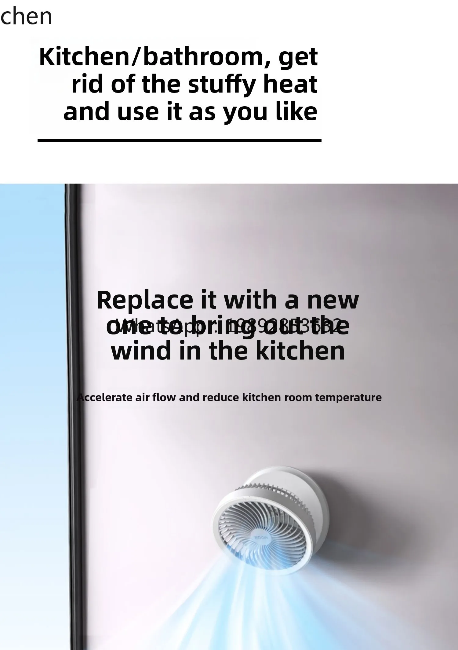 Suspended Air Circulation  Small Desktop Fan Toilet Kitchen Rechargeable Fan Bathroom