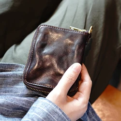 AETOO  Planting and blending soft cowhide retro simple do old pleated leather zipper short style small wallet wallet