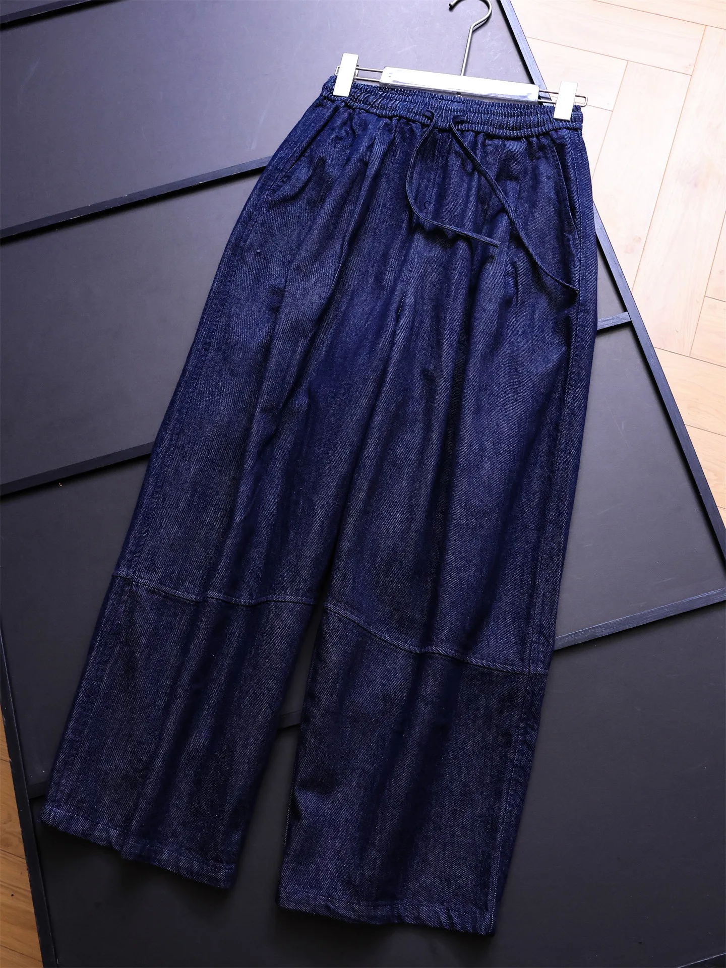 

High Waist Drawstring Elastic Waist Denim Blue Loose Wide Leg Pants Autumn New Women's Jeans Casual Style High Waist B610