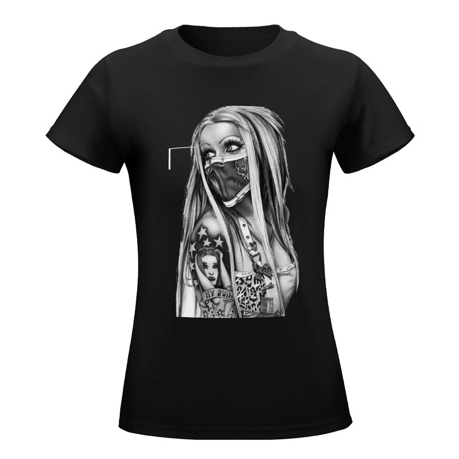 Tatoo Girl T-Shirt koszulka z nadrukiem zwierzęcym dla dziewczynek ubrania kawaii estetyczna odzież topy dla kobiet