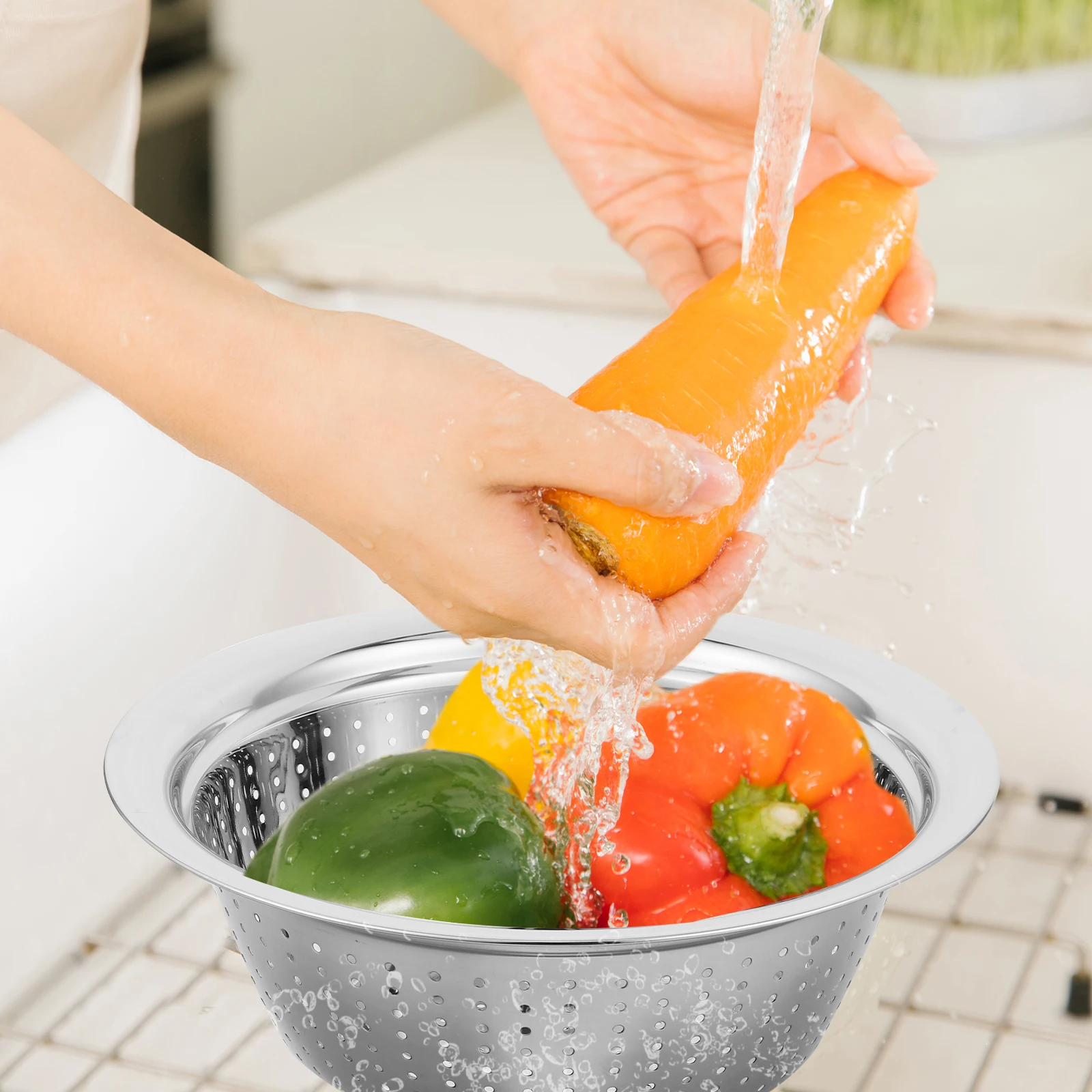 

3 шт., миска для риса из нержавеющей стали, утолщенное глубокое кухонное сито, умывальник для фруктов и овощей, кухонная нержавеющая сталь