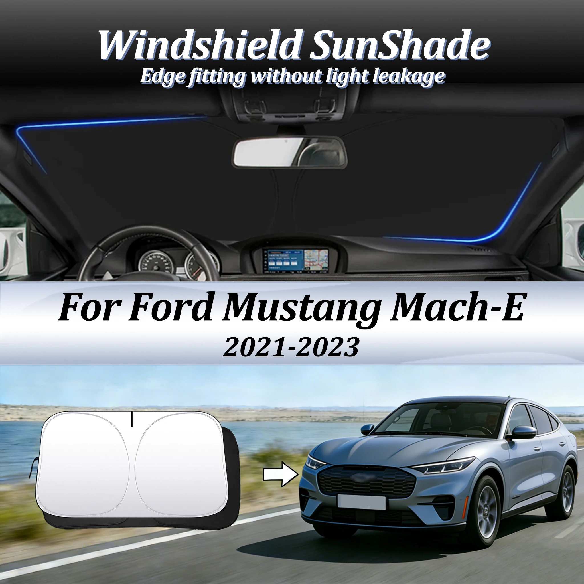 Car Windshield SunShade For Ford Mustang Mach-E 2021-2023 Auto Accessories Sun Shade Visor Cover Foldable Lightproof Anti-UV