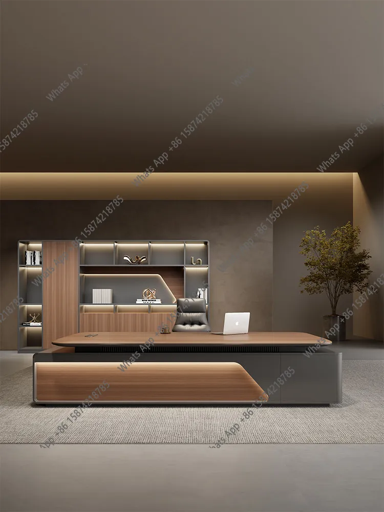 

Элитный стол для руководителя, простой современный стол в стиле лёгкой роскоши для председателя, большой офисный стол и стул в комплекте.