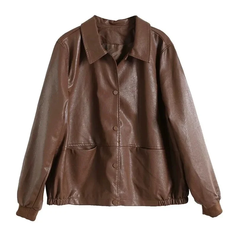 レトロな女性用二層レザートレンチコート、ファッショナブルなシングルブレスト、ダークボタン、レディースロングシープスキンコート