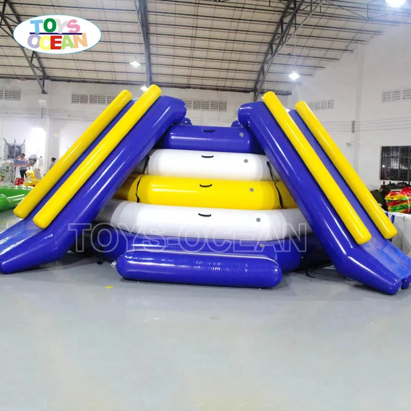 Portable 0.9mm PVC Tarpaulin Inflatable Water Park Floating Aqua Island Climbing Tower Slide