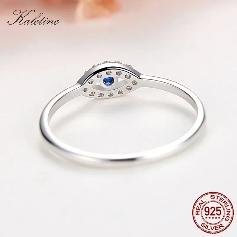 Kaletine 925 Sterling Silver Evil Eye Pierścionki dla kobiet Good Luck Blue Stone CZ Luksusowy pierścionek marki Turcja Biżuteria ślubna KLTR156