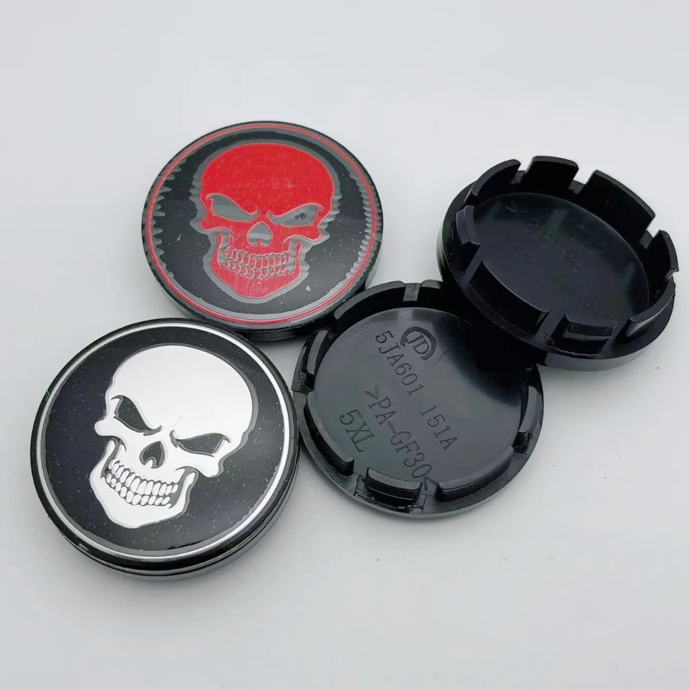 

4pcs 56MM ( 51MM I.D) Car Wheel Center Caps with SKULL Logo Emblem Wheels Hubcaps Auto Hub Rim Cover Replace Car Accessories