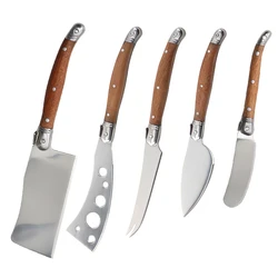 5Pcs Stainless Steel Laguiole Cheese Cleaver Knives Heart Knife Spear Multifunction Pizza Pronged Knife Cake Serving Tools Set