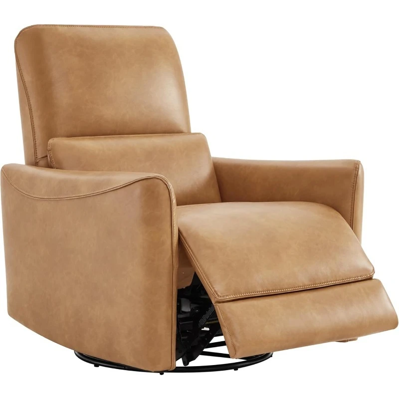 

Power Recliner Chair Swivel Glider, FSC Certified Upholstered Faux Leather Living Room with Lumbar Support, Cognac Brown
