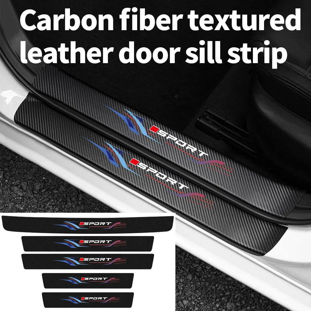 Car Threshold Strip with Colorful Lines, Single Red Sporty Personalized Creative Car Door Pedal Anti-Scratch Protective Sticker Decoration