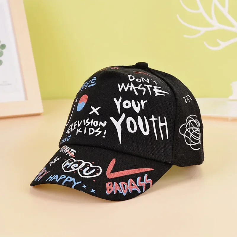 Gorra de béisbol con Graffiti para niños y niñas, sombrero de sol sólido, gorras Snapback de algodón para niños, sombrero de pesca de Hip Hop para niños de 3 a 6 años, primavera y verano, nuevo