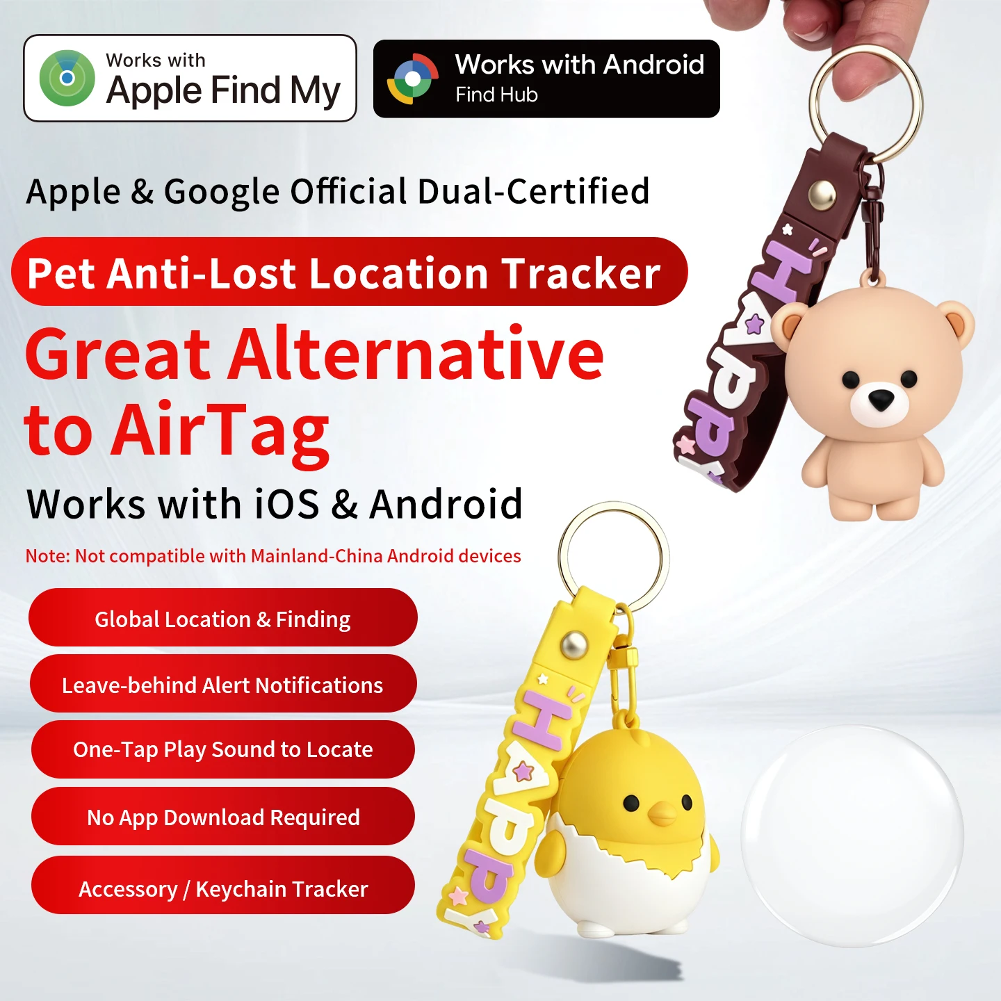 Micflip Anti-loss Tracker Set Cartoon Position Air Finder Tag Locator Kits MFi Dual-OS Find My iOS and Android Google Find Hub