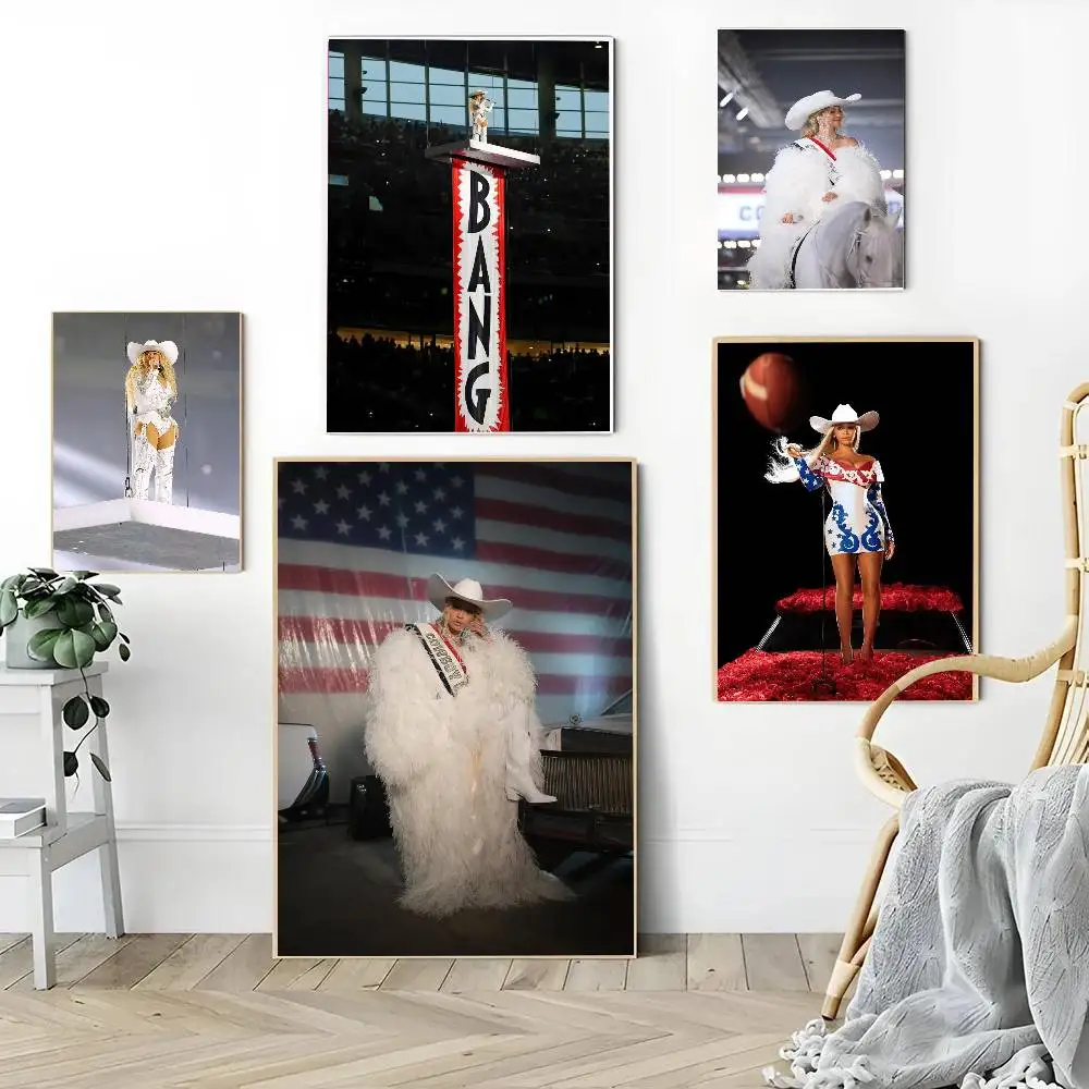 1PC Beyonce Super Music Singer Star poster Self-adhesive Art Waterproof Paper Sticker Coffee House Bar Room Wall Decor