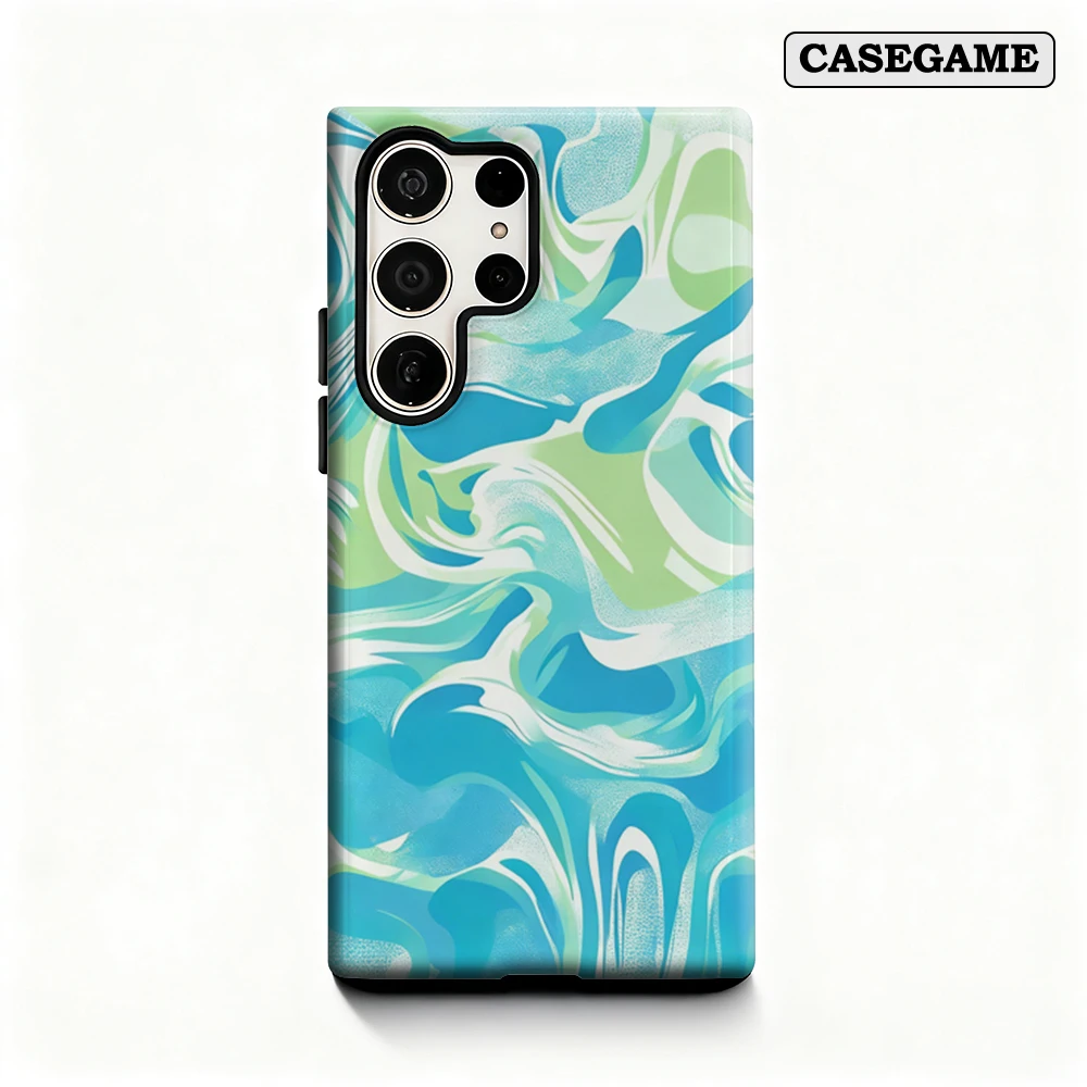Casegame Phone Case for Samsung Galaxy S25 S26 Ultra S24 S23 Ultra Plus Shockproof Double Layer Mint Swirl Abstract Cover