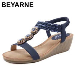 BEYARNE sandali da donna scarpe estive Slip On sandali con zeppa da donna moda strass perline di legno punta aperta calzature Casual da donna