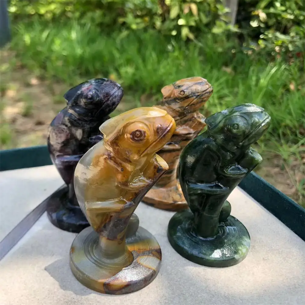 8cm Natural Quartz Lizard Carving Jade Jasper Energy Healing Polished Mineral Animal Figurine Home Decor Ornament