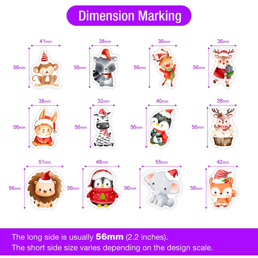 Fun Cartoon Christmas Animals Stickers Cute Bear Moose Penguin for DIY Crafts Kids Gift Toys Waterproof Decal Luggage Decorative