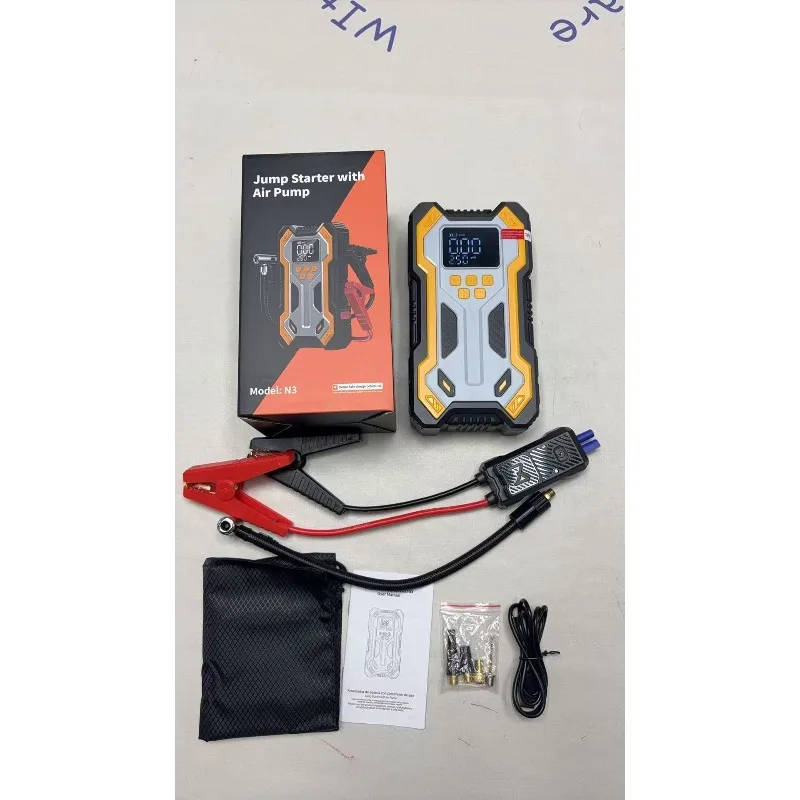 GIOIO 4 IN 1 Avviatore di Emergenza per Auto 12V, Booster Batteria Auto Portatile da 30000mAh con Compressore d'Aria Integrato, Manometro Digitale, Funzione di Arresto Automatico, Luce di Emergenza