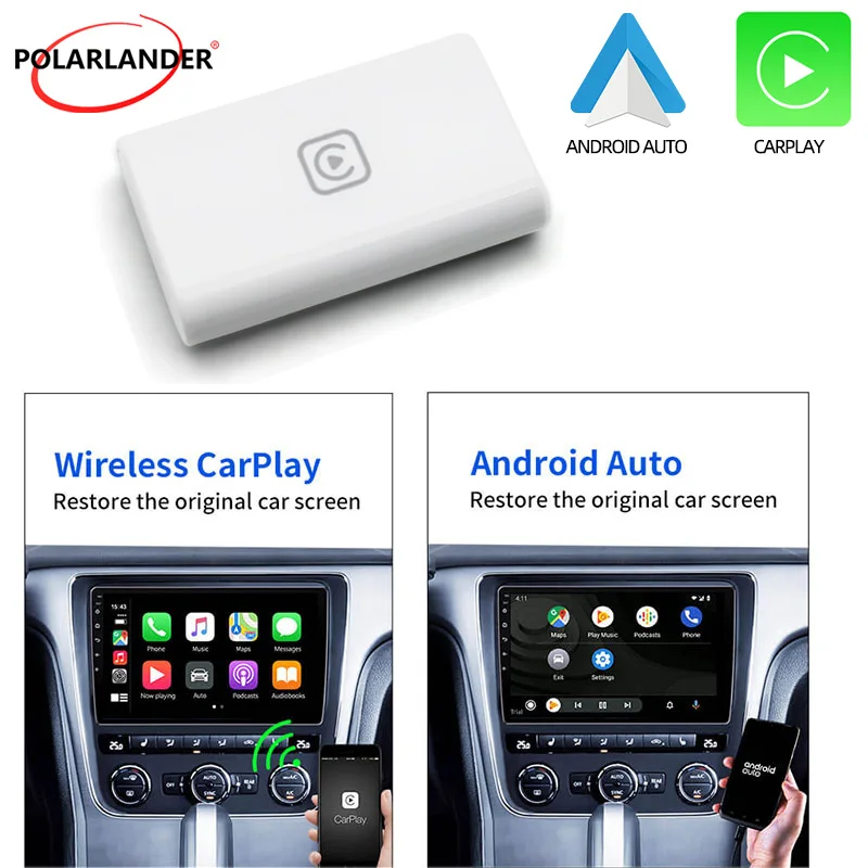 

PolarLander Smart Car Play Box USB White Adapter Car Play Dongle WiFi Casting Car Machine Apple Wireless Android Auto Bluetooth