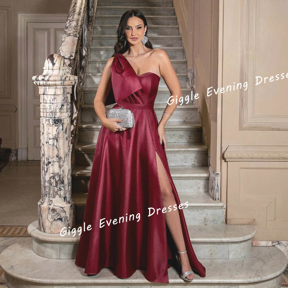 Giggle Satin One-Shoulder A-Line Elegance Prom Gown Saudi Arab Summer Slit Floor-Length Evening Party Dresses for Women 2024