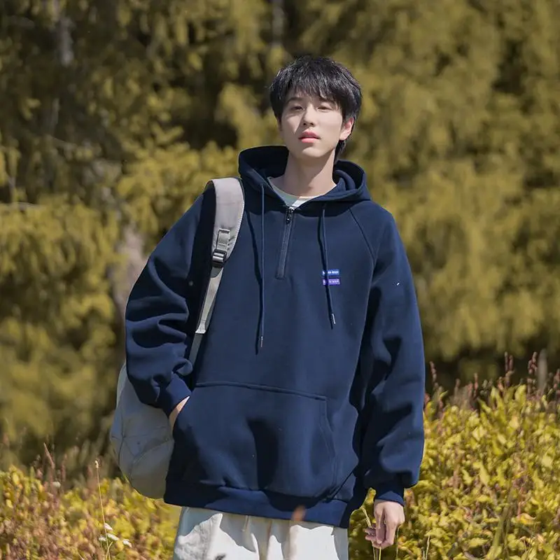 

Мужская толстовка свободного кроя на молнии, весенне-осенняя повседневная спортивная одежда, молодежная, в тибетском синем цвете, в японском стиле, топ-куртка