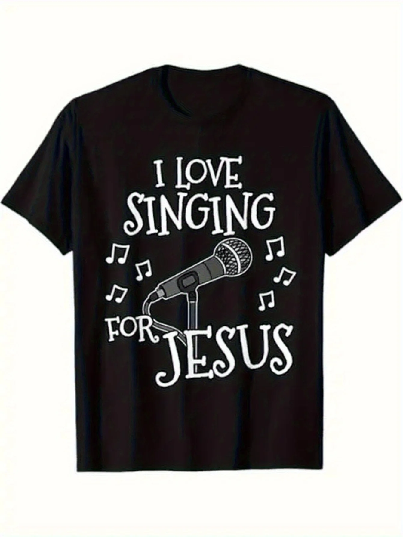 تي شيرت ديني مسيحي - أحب الغناء لجوقة كنيسة يسوع بنمط الميكروفون - ملابس يومية مريحة