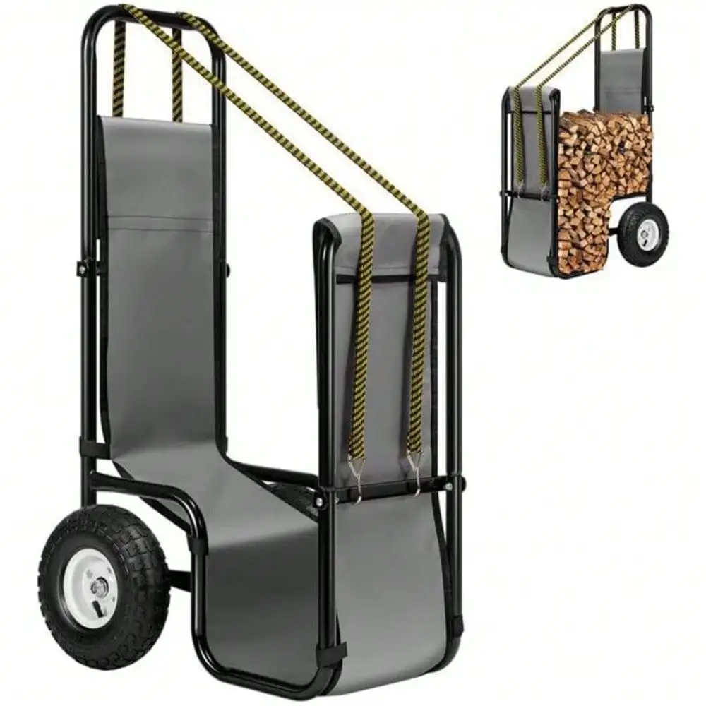 Firewood Log Cart Carrier Wood Mover Hauler 250lbs on Rubber Wheels 600D Oxford