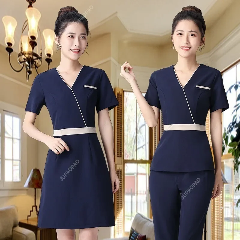 Uniforme de beleza spa hotel recepção salão uniforme vestido feminino roupas massagem uniformes estéticos outono preto roupas esteticista